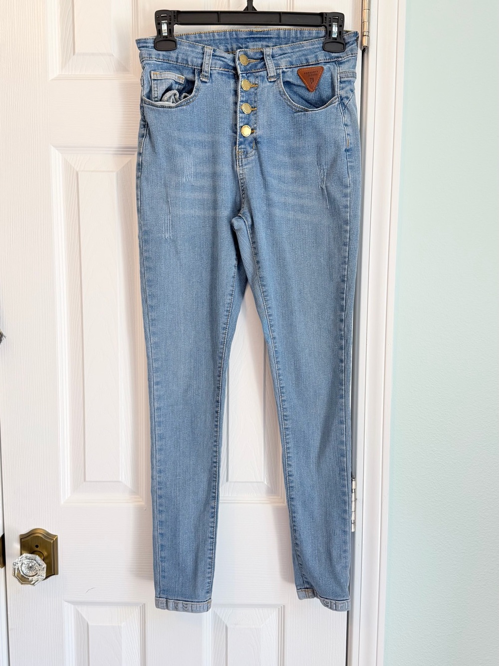 SHEIN Light Blue High-Rise Skinny Jeans with Button Fly